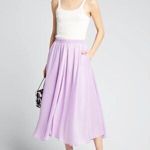 Vince Gathered 100% Silk Pull-On Lavender Midi Skirt -sz XS
